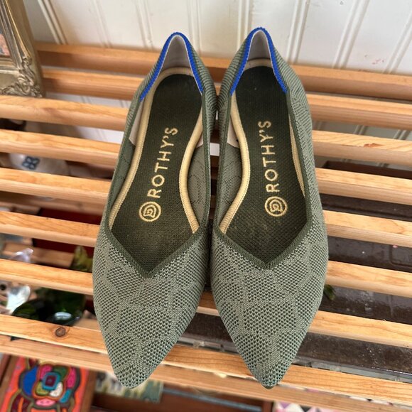 Rothys Womens Flats W 5.5 Olive Green Pointed Toe Eco-Knit Material - Picture 1 of 6